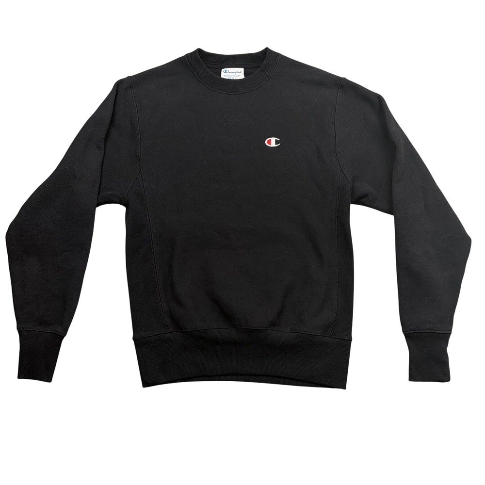 Champion Sweatshirt Unisex S Black Reverse Weave Crewneck Pullover Embroidered